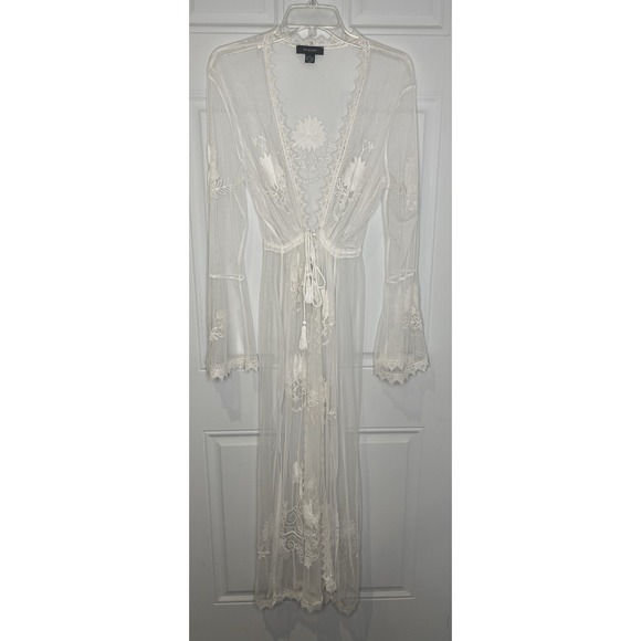 Primark Other - Primark Women's Large Long White Embroidered Lace Sheer Kimono Robe Swim Coverup